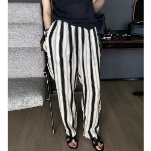 Lee Mathews-Striped Linen trousers