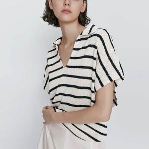 massimo dutti Textured Striped Cotton Blend Polo Shirt